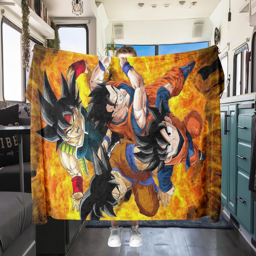 1 szt. Koc flanelowy z nadrukiem Son Goku, Wysokiej jakości, Na wszystkie pory roku, Wystrój domu, Ciepło i komfort, Idealny na prezenty świąteczne
