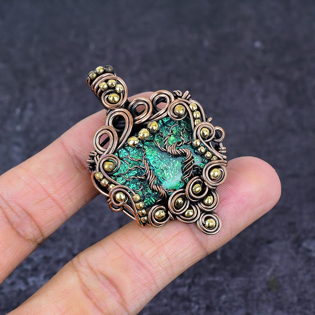 Natural Green Triplet Opal Gemstone Copper Wire Wrap Jewelry Pendant 2.09" m1U22