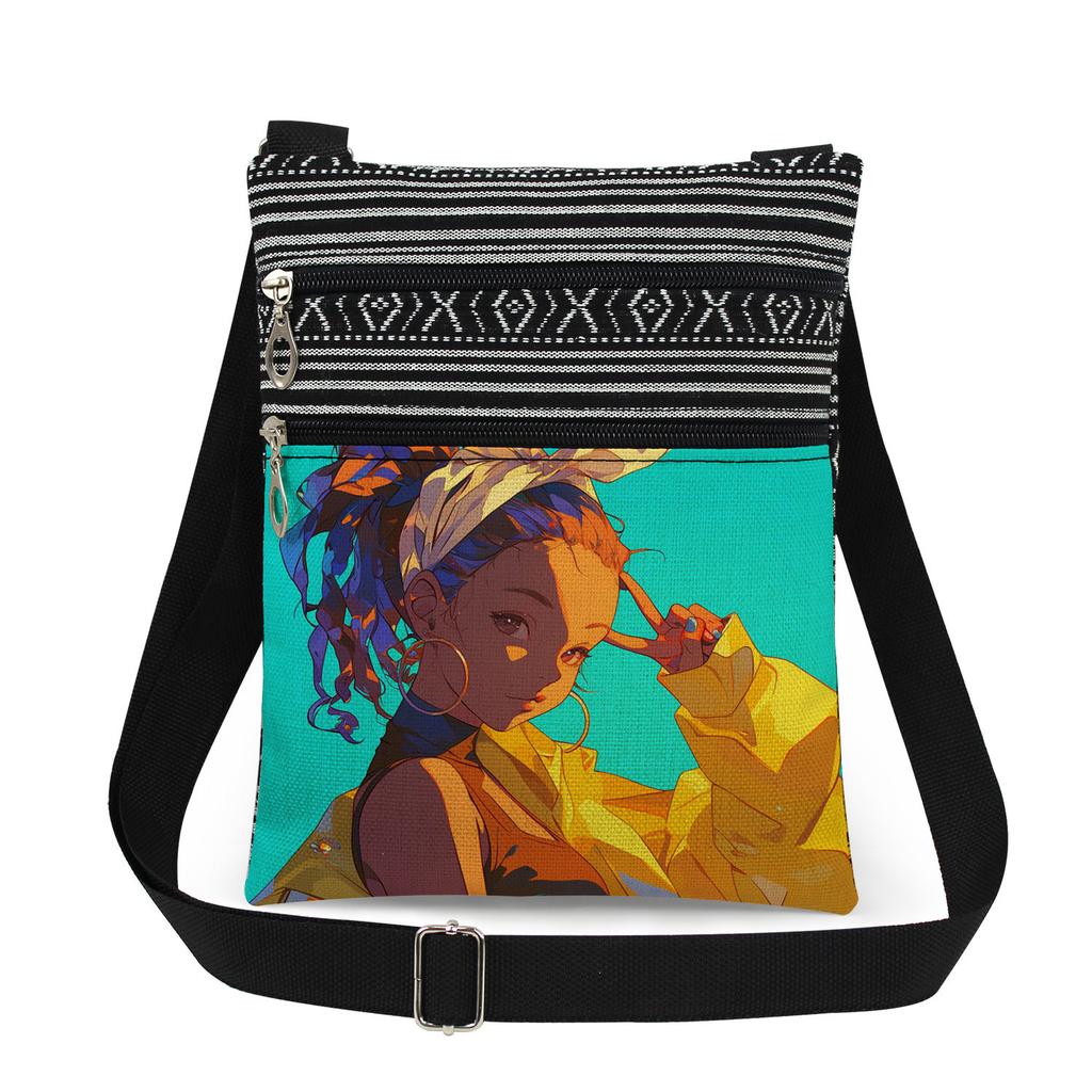 1PC Black Girl Print Tote Bags Women Shoulder Handbags Postman Package 6898