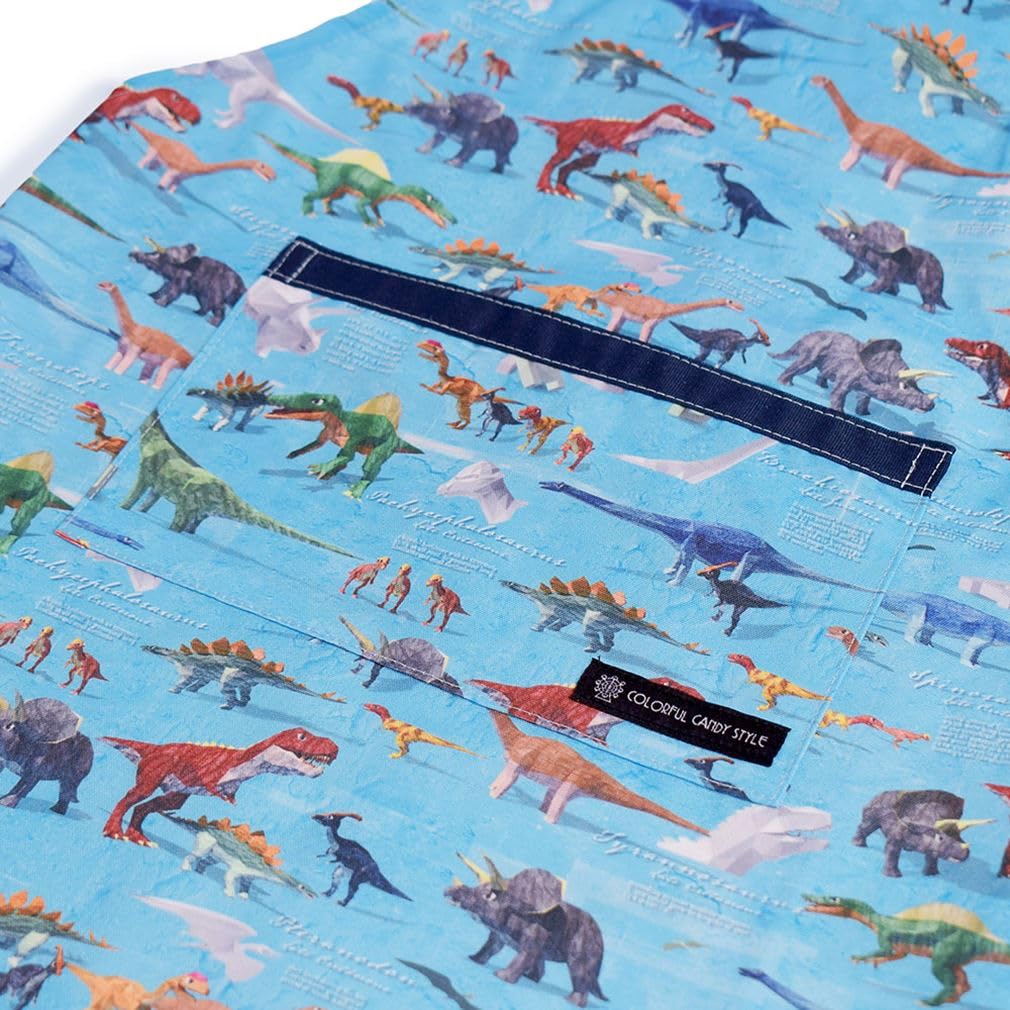 CANDY Rückenkreuzschürze mit Träger Dinosaurier-Muster für Nicht-resistente Dinosaurierwelt NL101100 [FARBENFROHER STIL] Wasserabweisende Kinder- (100-120cm