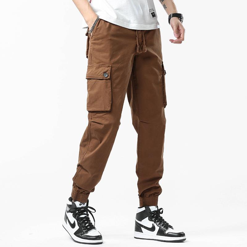 Men's overalls summer loose men's trousers trendy brand men's high-end pants tied feet casual pants men's clothing