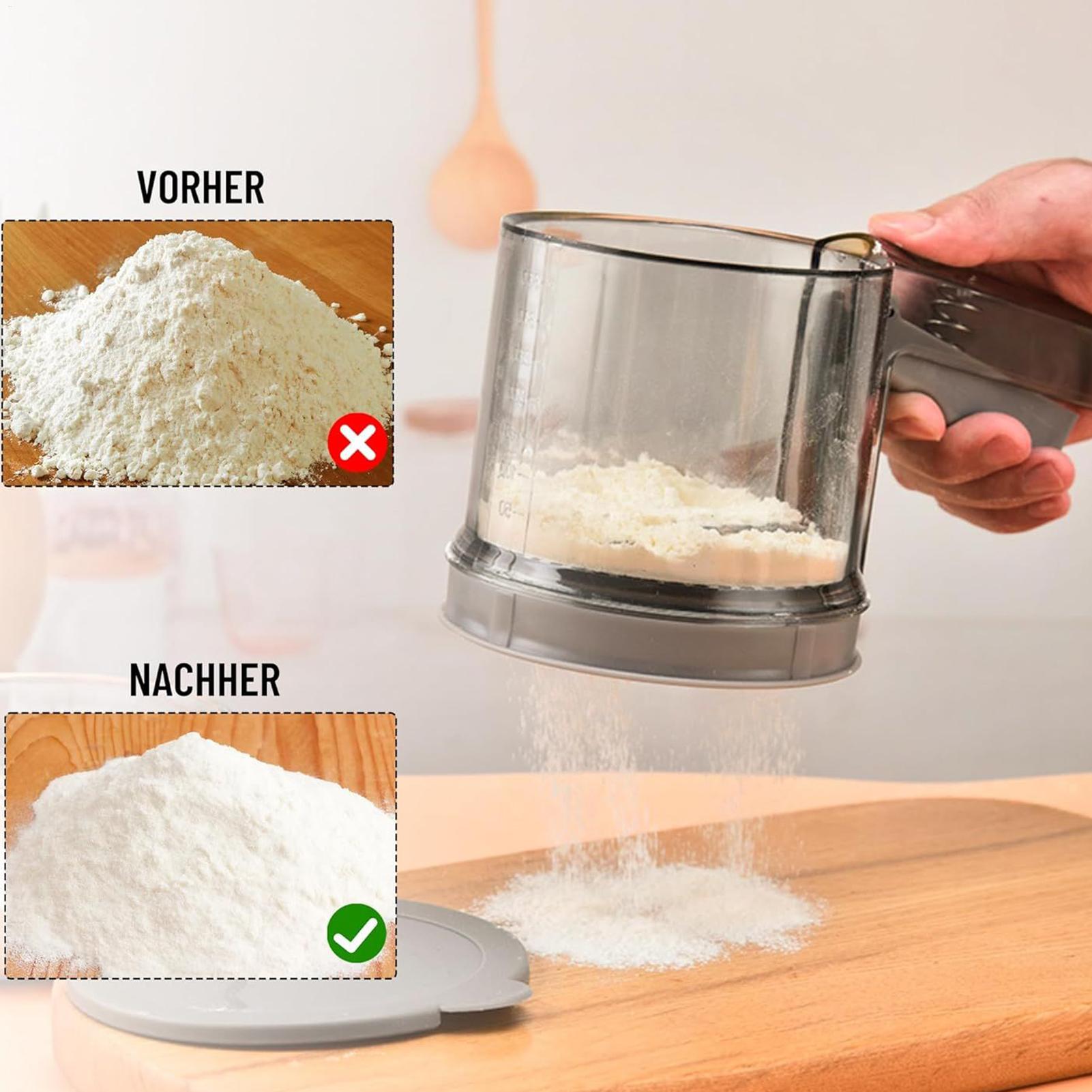 Powdered Sugar Sifter Stainless Steel Hand Press Crank Sifter Sieve Double Layer Semi-Automatic Duster For Restaurant Sugar China Mainland