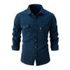 Autunno Inverno Camicie Casual da Uomo in Cotone Elasticizzato Lavato Moda Business Tinta Unita Camicia a Maniche Lunghe Uomo