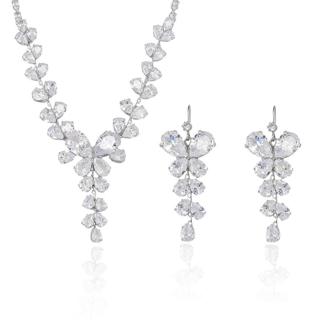 Cross-border Trendy Zircon Earrings & Colorful Floral Necklace Set