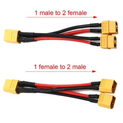 3-drożny przewód silikonowy 14AWG XT60 Złącze równoległe baterii 10CM męski żeński kabel podwójny przedłużacz Y Splitter do zabawek z silnikiem RC