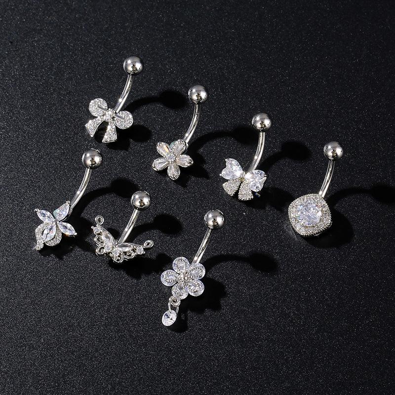 Stainless Steel Butterfly Flower Belly Button Ring Navel Piercing Ring For Women Girls Sexy Belly Piercing Ring Body Jewelry