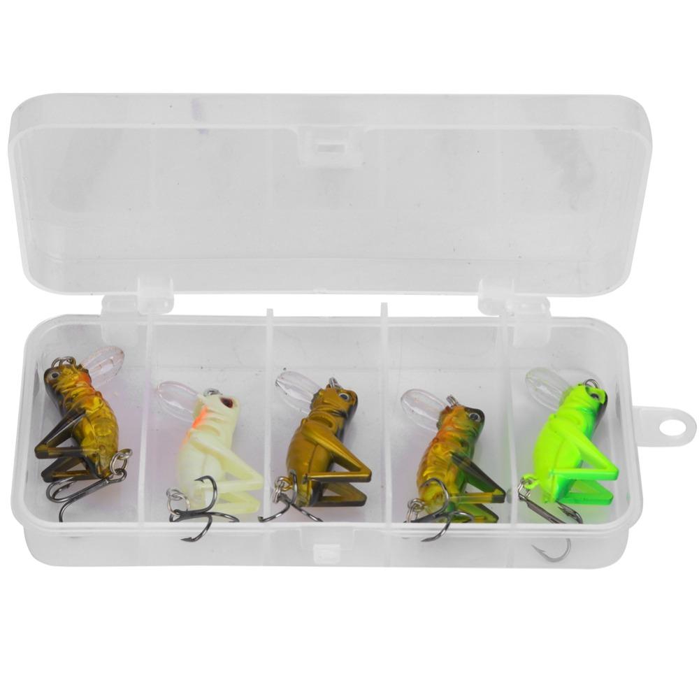 5PCS Hard Cricket Grasshopper Lures Mini Grasshopper Fishing Lures Cricket Bait  Bass Fishing
