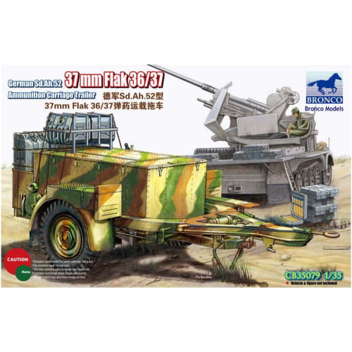 Bronco Model 1/35 Scale German Sd.Ah.52 3.7cm Anti-Aircraft Ammunition Trailer Plastic Model Kit CB35079