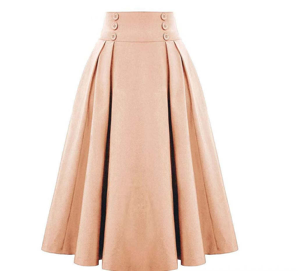 Damenrock, elastisch, hohe Taille, A-Linie, Midirock, kontrastfarbenes Karomuster, breiter Saum, wadenlanger Rock für den Alltag