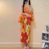New Spring/Summer Small Tall Pink Gradient Sleeveless Top Printed Half Skirt Set