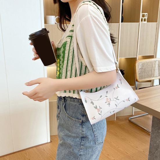 Floral Embroidered Underarm Bag Faux Leather Shoulder Bag Ladies Handbag Shoulder Purse for Party Street Work