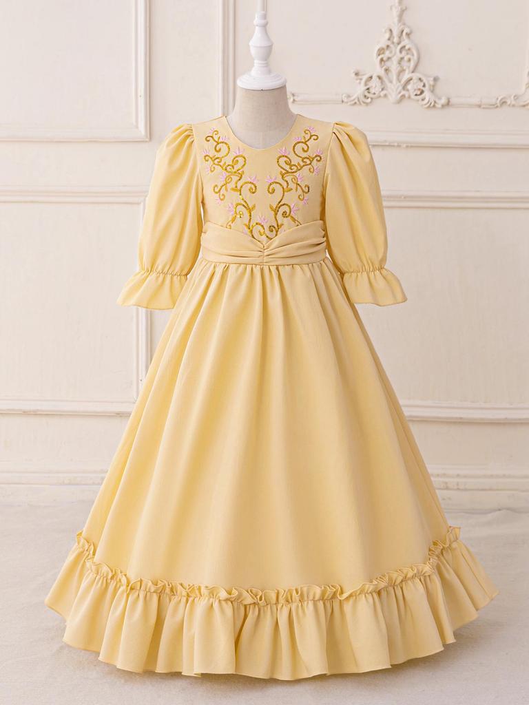 Saudi Arabia Girls' Patchwork Party Dress: Mid-Length Print