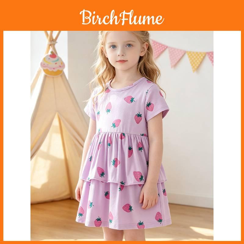 Girls Summer Cotton Princess Dress With Cartoon Pattern
