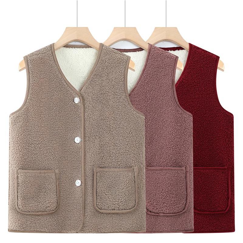 Women's Lamb Fleece Vest Coat - Warm Winter Fashion for Mom