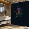1pc Chakra Silhouette Shower Curtain - Abstract Spiritual Design with Multicolored Chakra Dots & Starry Cosmic Energy Theme, 1