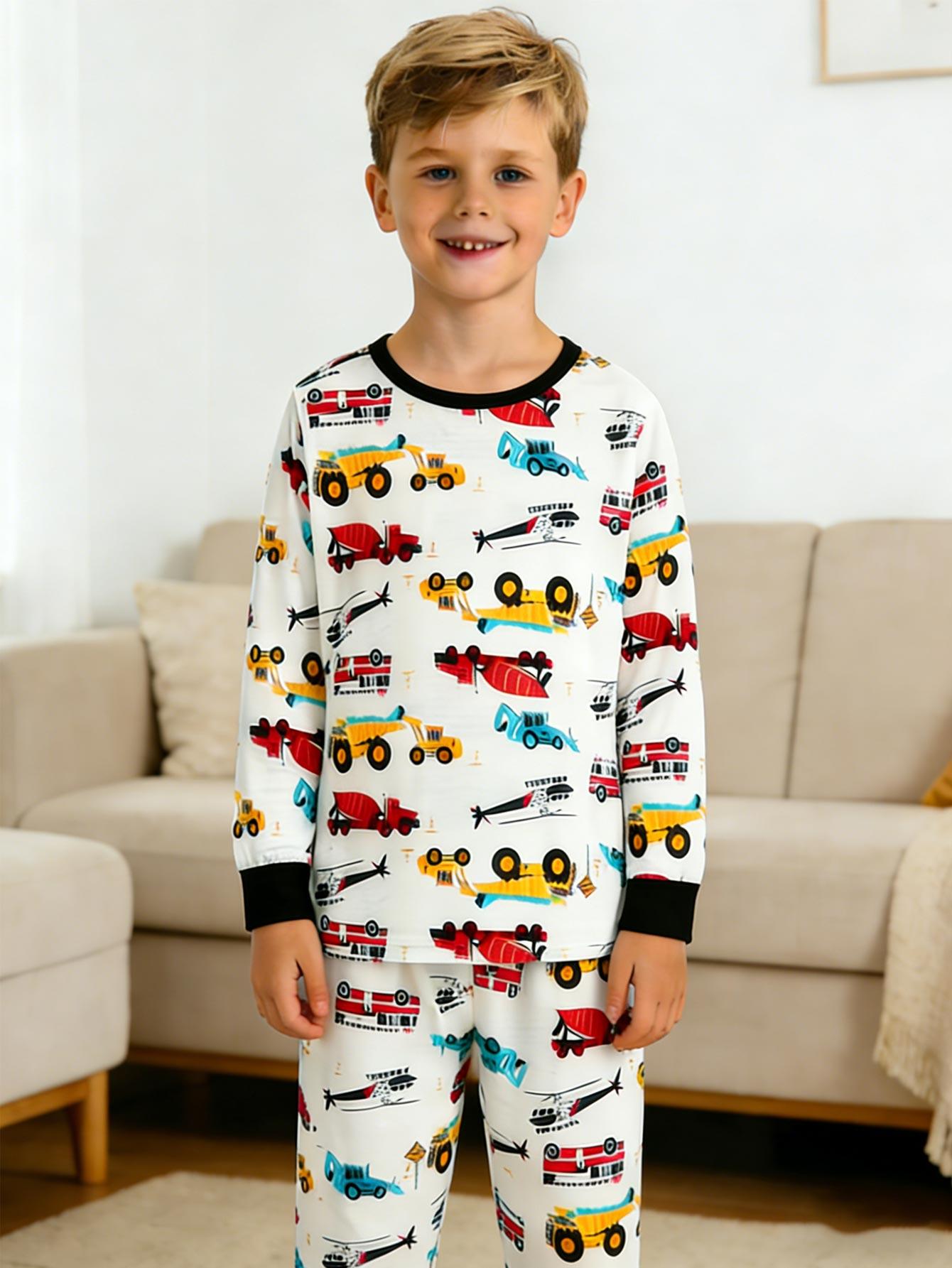 

Spring Kids Boys Pajamas, Snug-Fitting Long Sleeve Pjs Set, Cute Cartoon Elastic Waistband Cozy Home Wear Outfits Age 2–6 Years 7-8Y різнокольоровий