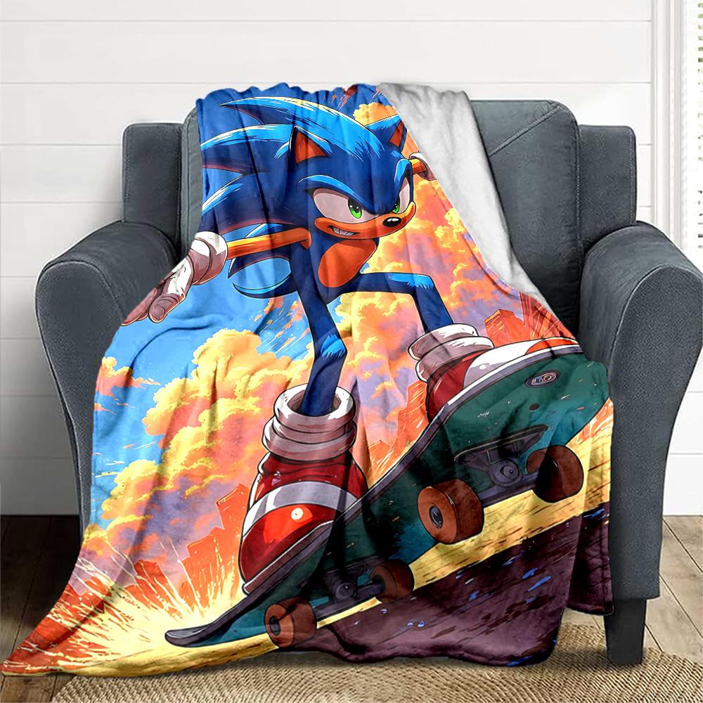 1pc Sonic Skateboarding Flannel Blanket, Soft Skin Friendly with Digital Printing, Various Sizes Available for Family, Friends, Birthday