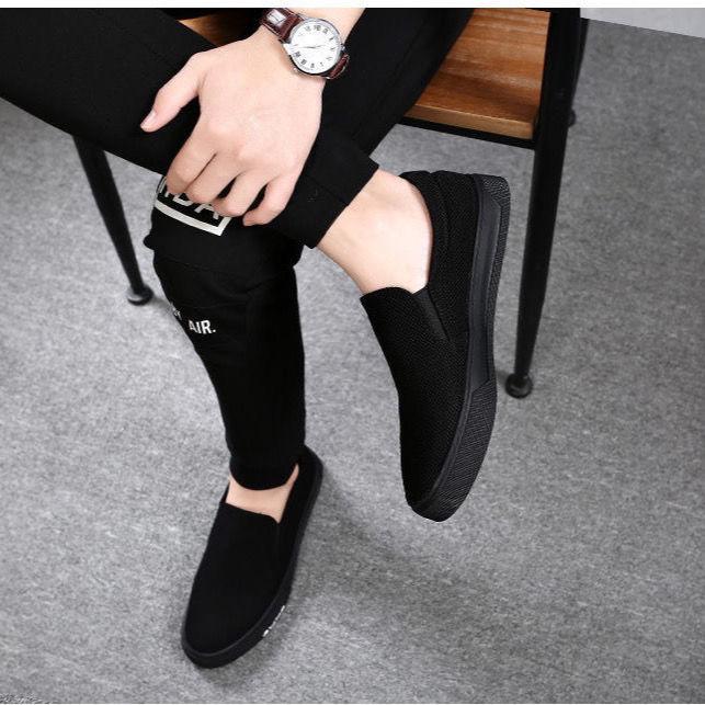 Cloth shoes men's four seasons men's shoes Korean version canvas shoes casual shoes black board shoes one pedal lazy shoes