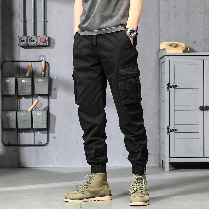Retro overalls men's sports casual pants summer solid color leggings trendy brand high-end men's clothing