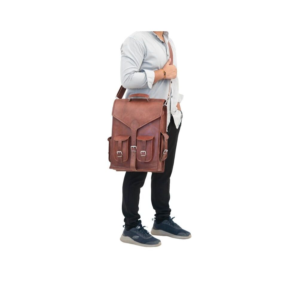 Brown Premium Leather Laptop Backpack Work Stylish and Practical 2-in-1 Design