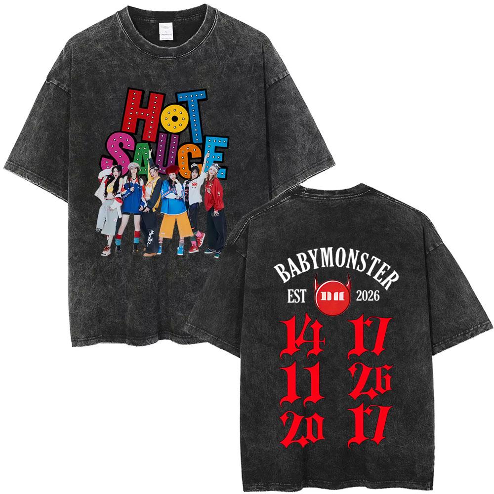 Washed Vintage Babymonster Ahyeon Asa Rami Rora Ruka Pharita Chiquita 2026 Merch T-shirt Men Women Fashion Oversized T Shirts S разноцветный