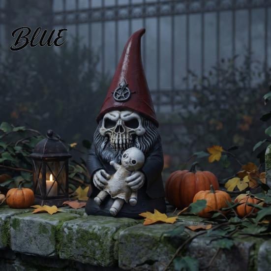 Unique Retro Room Accents 3D Printed Gothic Skull Gnome Ornament, Halloween Spooky Desktop Display Statues Figurine for and Garden Decoration,