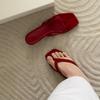 Sheepskin~ Za New Red Leather Cat and Flip-flops for Women In Summer, Wearing Slippers with High Heels and Cool Slippers.