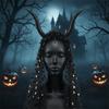 Black Halloween Devil Headwear with Veil Sheep Horn Headband  Adults