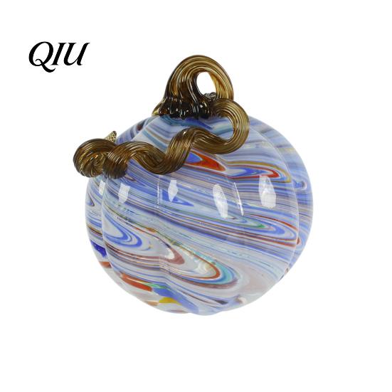 Fall Season Decoration Mini Hand Blown Glass Pumpkin Ornament, Collectible Thanksgiving Halloween Transparent Figurine Faux Crystal Hanging for Fall,