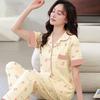 Imitation cotton pajamas women's summer new short-sleeved trousers simple flower mother loungewear large size set