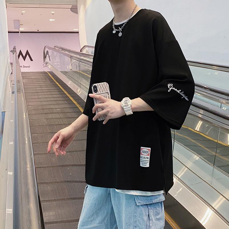 Men's Trendy Loose Fit Heavy Embroidery Short-Sleeve T-Shirt, Plus Size, Summer Style