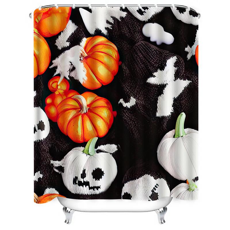 Tuniu Halloween Pumpkin Bat Pattern Shower Curtain Spooky Cute Decor For Bathroom Kids Room