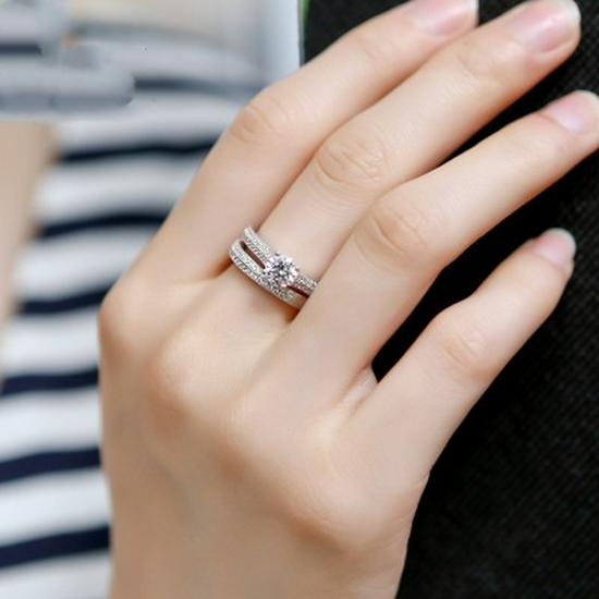 Horúci predaj K Zlatom Pokovený Mikro-Vložený Diamantový Zásnubný Prsteň - Európsky a Americký Módny Párty Štýl