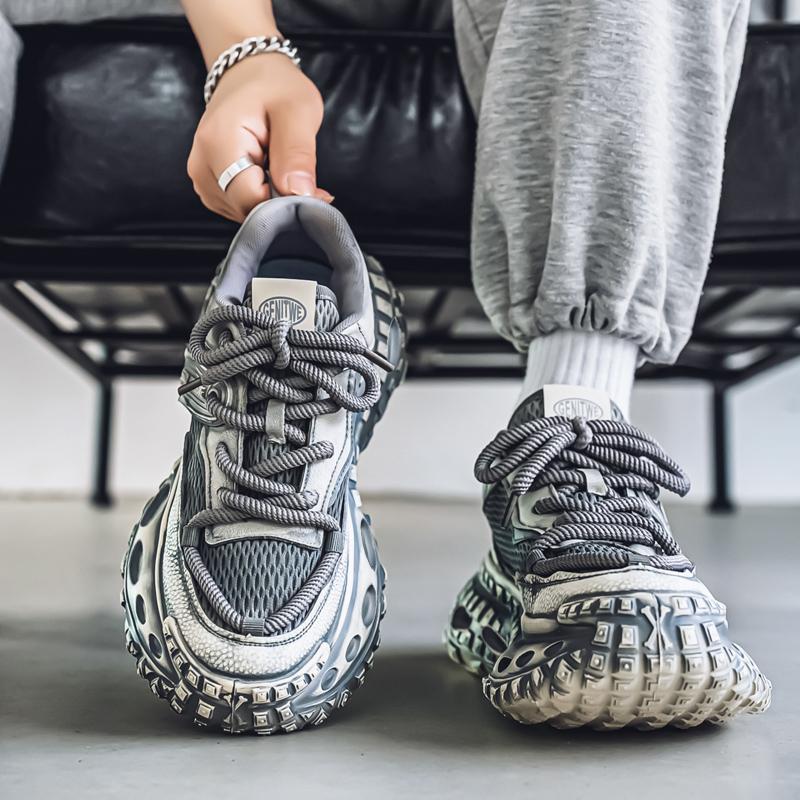 

Массивные кроссовки мужские дизайнерские подошва-шина спортивная обувь модная повседневная кожаная тканевая дышащая увеличивающая рост платформа обувь для спортзала 44 серый