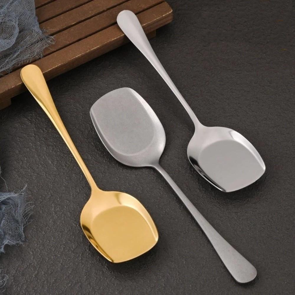Stainless Steel Serving Shovel Round/Square Head Thicken Buffet Spatula Sturdy Rust Prevention Meal Spoon Restaurant