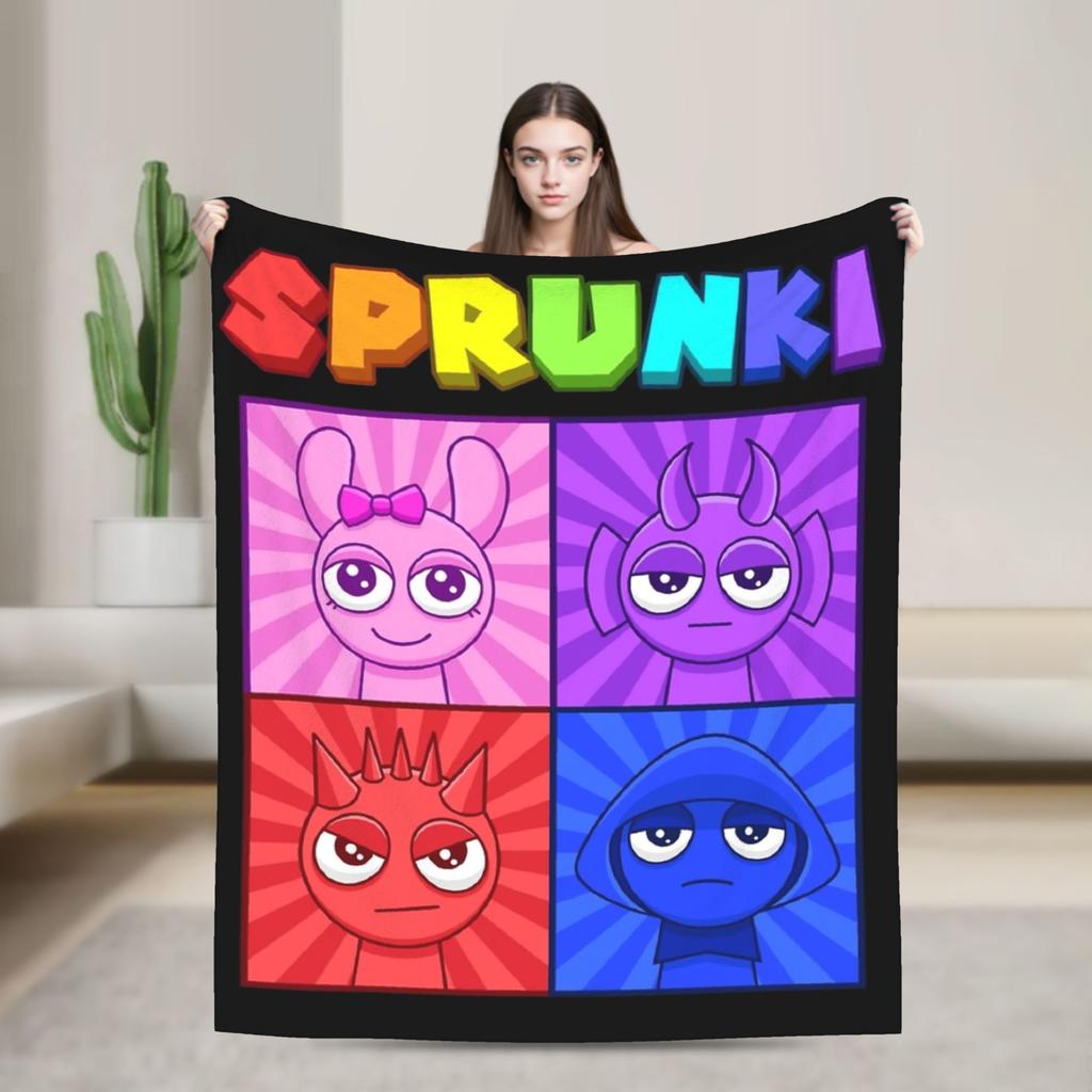 Sprunkies Kids Characters Sprunki Blankets Flannel Printed  Breathable Ultra-Soft Throw Blanket for Bed Office Rug Piece