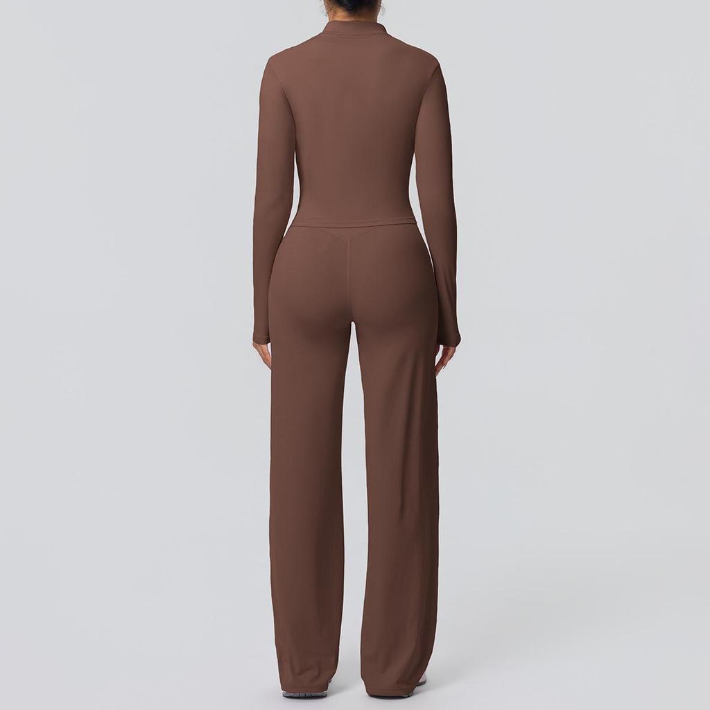 European-American Nude Feel Sports Jacket and Slimming Yoga Pants Set