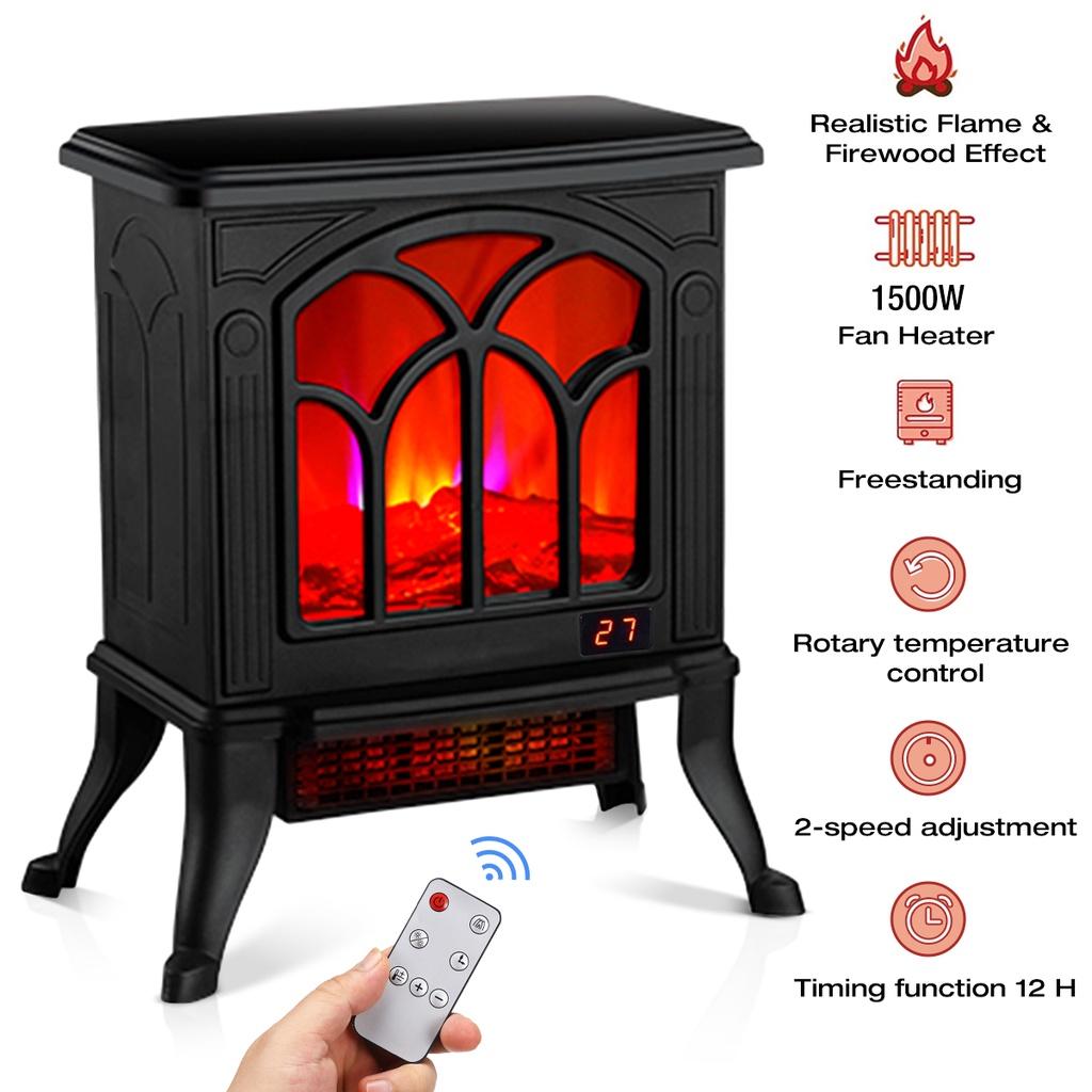 70W/750W/1500W Elektrický krbový ohřívač ventilátor kamna polena plamenový efekt římsa časovač PTC keramický ohřívač