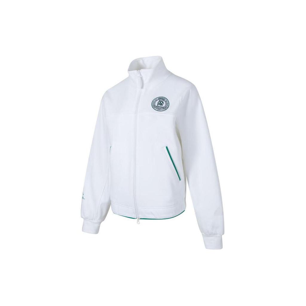 Adidas Embroidered Letter Stand Collar Running Fitness Training Jacket Women Jackets White JD3467