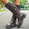 Damen kniehohe Chelsea Boots 2026 Herbstmode mittlere Absätze Plateau-Schuhe Damen hoher Schaft dicke Sohle Retro-Schnalle Botas Mujer