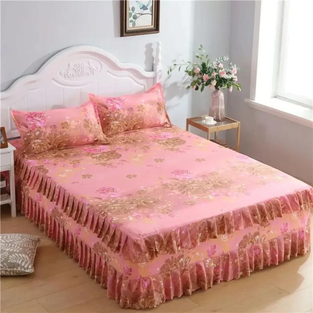Bed Skirt Cotton Bedspread Set Embroidery Bed Dress Pillow Cases 3 Pieces/Set For King/Queen Double 1.5/1.8/2M Sheet Cover