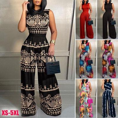 Bedruckter Jumpsuit für Damen, modisch, ärmellos, hohe Taille, weites Bein, lässige Damenhose