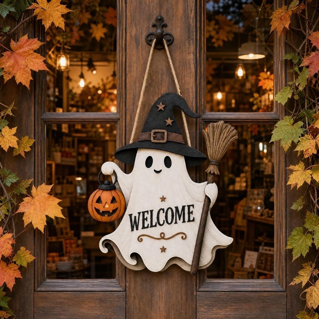 Halloween Wooden Hanging Sign Cute Welcome Door Decor for Party Decorations