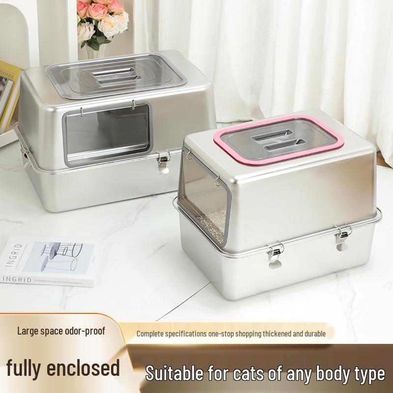 All-Steel Enclosed Stainless Cat Litter Box, Odor & Splash Proof, Extra Large