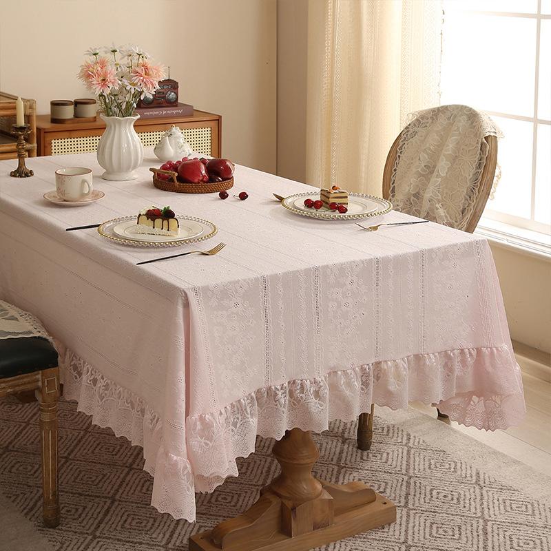 Thickened Lace Tablecloth French Retro Ruffle Edge Dining Table Mat High-End Rectangular Tablecloth