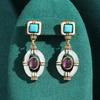 Vintage Square Turquoise Earrings Pendant Purple White Natural Stone Gold Plated Women Elegant Jewelry Antique Accessories