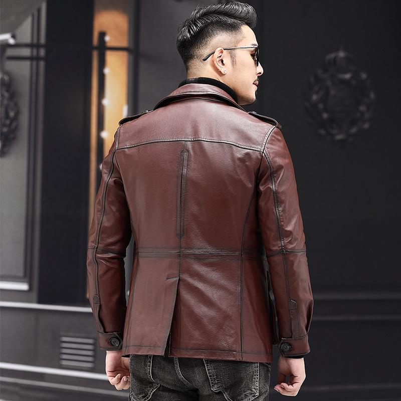 Men's Genuine Cowhide Leather Jacket, Autumn/Winter Business Casual, Optional Fleece Lining