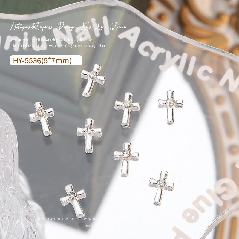 Ny Internetkändis Flash Tre-dimensionell Kors Nageldekoration Cro-hjärta Nageldorn Superflash Legering Nageldekoration