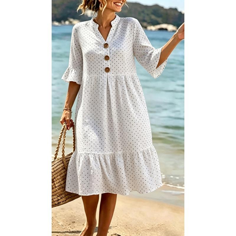 JPNTKY Women's 3/4 Sleeve V-Neck Fashion Summer Spring Casual Dresses