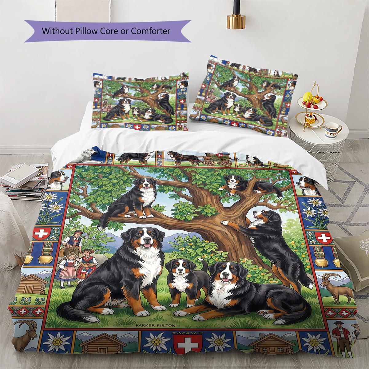 

Dogs Vintage Puzzle Pattern Bedding Set Quilt Cover Pillowcase Home Decor Gift (1 * duvet cover + 2 * pillowcase, without core) 135x200cm